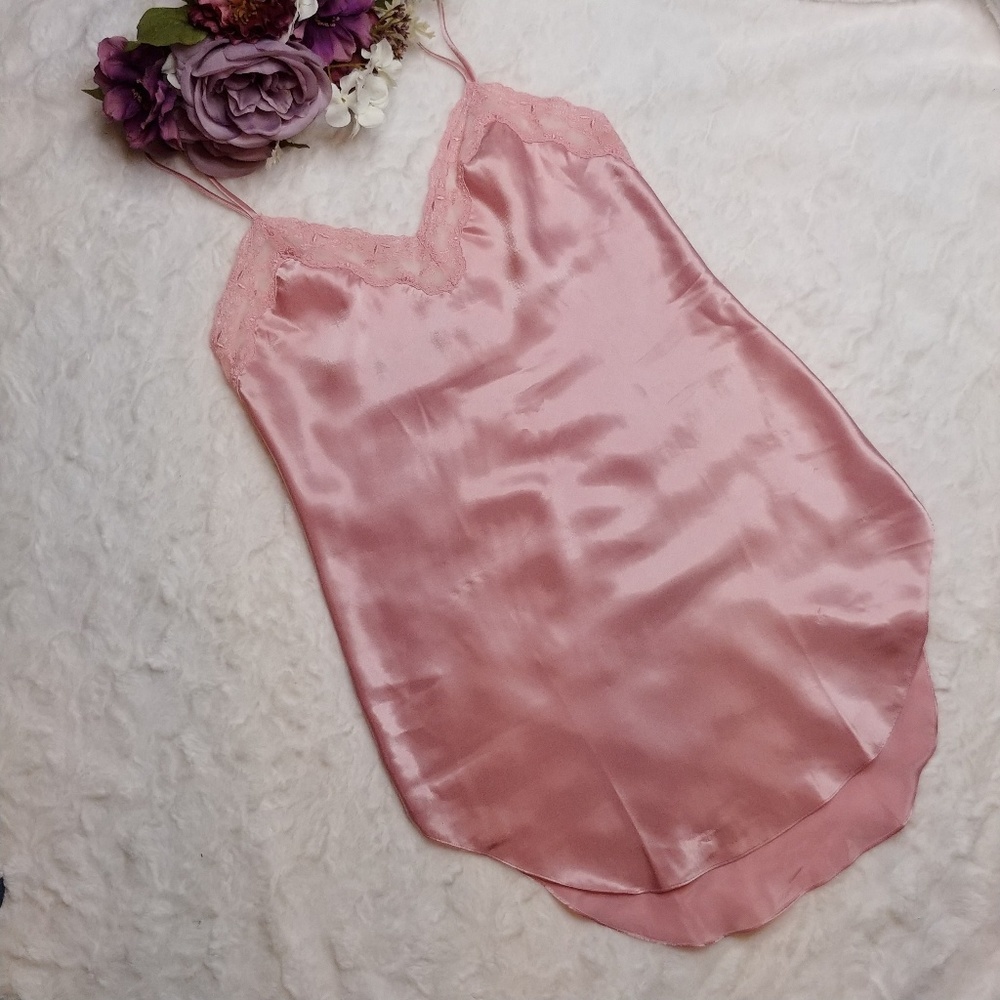 Vintage Pink Satin Slip Nightie nightgown lingerie